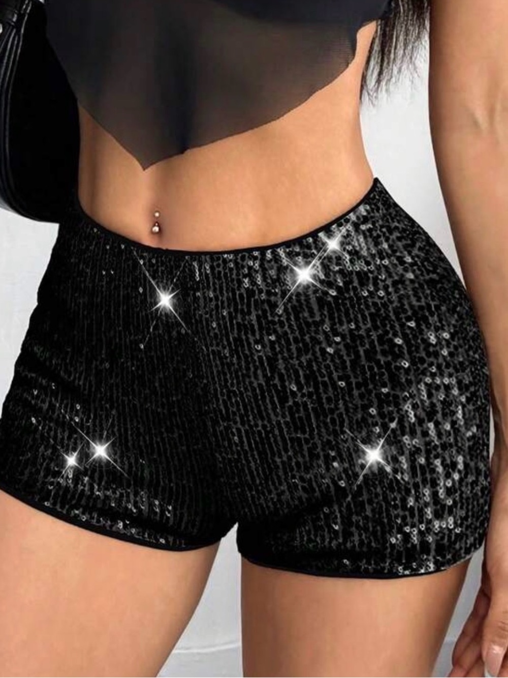 Sequin High-Waist Black Women's Shorts